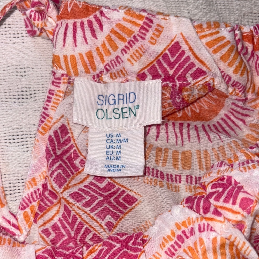 Gently Loved Pink and Orange Patterned Sleeveless Top By Sigrid Olsen - Picture 6 of 9